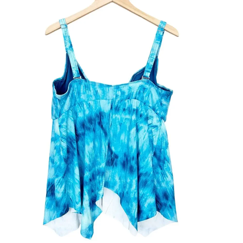 Birdsong Blue Tie Dye Tankini Bathing Suit Top Sz 22G/H